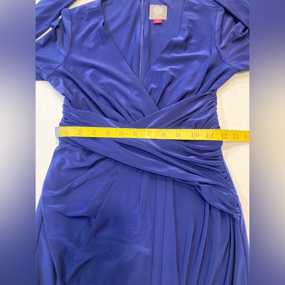 Vince Camuto Size 4 Long-Sleeve Embellished Faux-Wrap Gown in Royal Blue - Picture 11 of 13